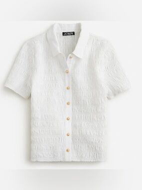 J. Crew - Smocked Button-Up Blouse (white)